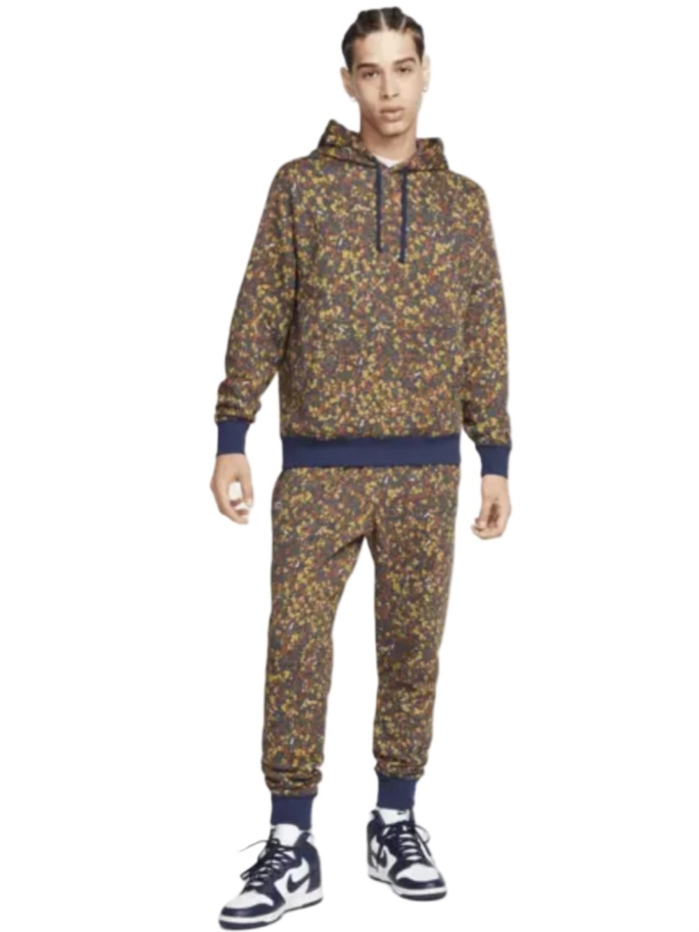 Nike Floral Club Fleece Jogger Sweatpants & Hoodie Sweatshirt Set Large Tall EUC